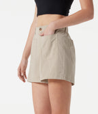 High Waisted Casual Linen-Feel Shorts 3'' with Pockets — Dune Mirage — view 4
