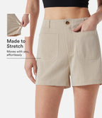 High Waisted Casual Linen-Feel Shorts 3'' with Pockets — Dune Mirage — view 1