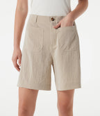 High Waisted Casual Linen-Feel Shorts 7'' with Pockets — Dune Mirage — view 4