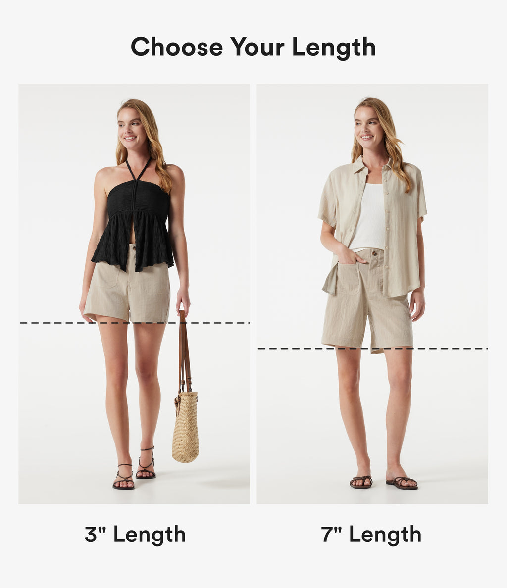 High Waisted Casual Linen-Feel Shorts 7'' with Pockets — Dune Mirage — view 2