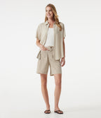 High Waisted Casual Linen-Feel Shorts 7'' with Pockets — Dune Mirage — view 7