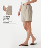 High Waisted Casual Linen-Feel Shorts 7'' with Pockets — Dune Mirage — view 1