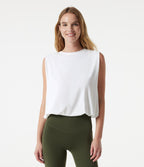 Round Neck Sleeveless InstantCool Yoga Bodysuit-UPF50+ — White — view 4