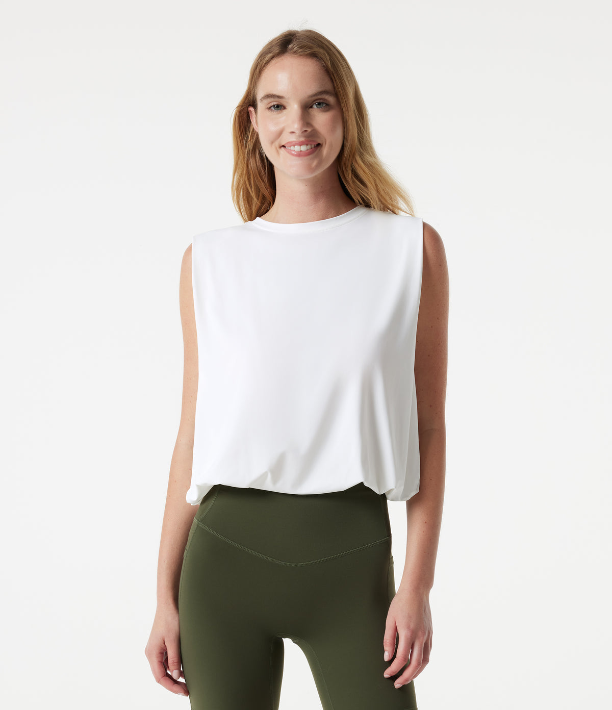 Round Neck Sleeveless InstantCool Yoga Bodysuit-UPF50+ — White — view 4