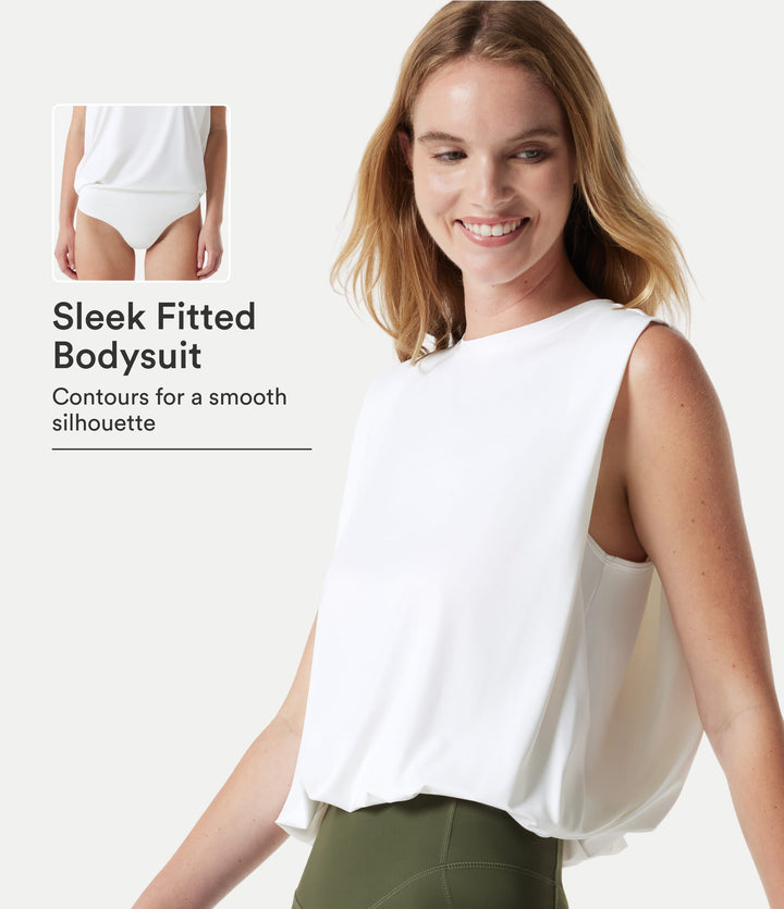 Round Neck Sleeveless InstantCool Yoga Bodysuit-UPF50+ — White — view 1