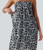 Halter Tie Back Built-in Bra Leopard Print Maxi Dress — Gray Leopard Denim — view 6