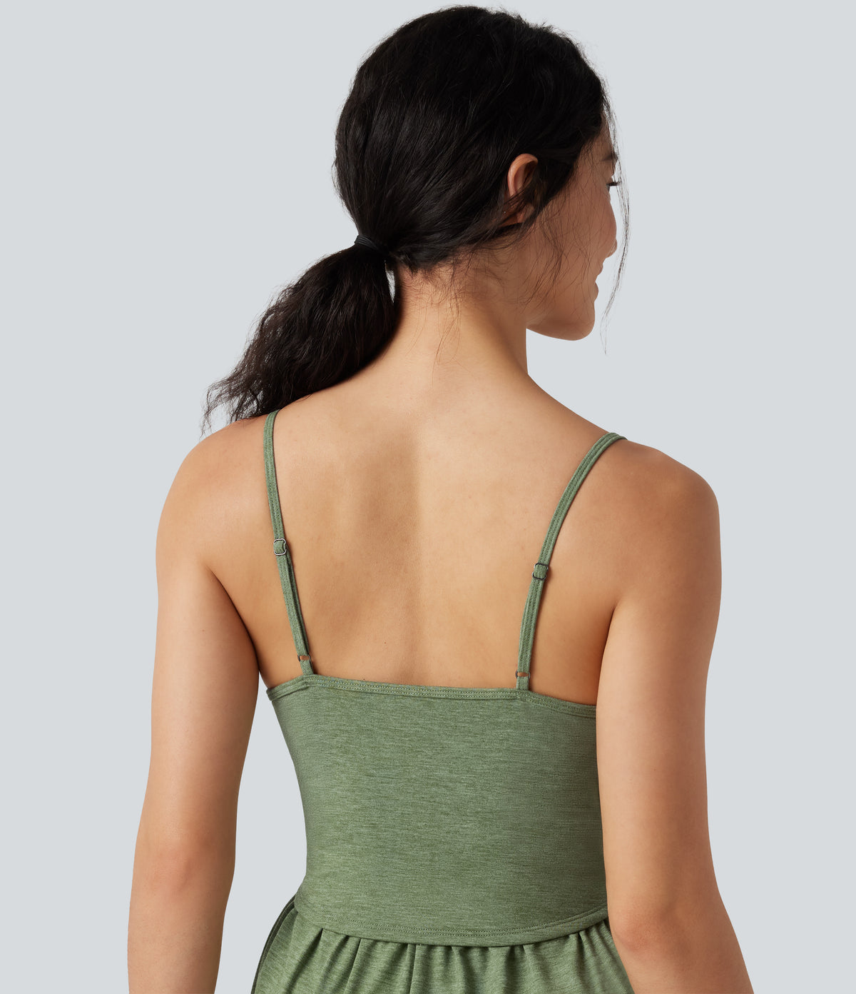 Built-in Bra Ruched 2-in-1 Heathered Casual Playsuit with Pockets-Edition — Light Green Floral Yarn — view 5