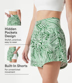 High Waisted 2-in-1 Tropical Plant Print Shorts 5'' with Pockets — Evergreen Palm Maze — view 1
