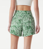 High Waisted 2-in-1 Tropical Plant Print Shorts 5'' with Pockets — Evergreen Palm Maze — view 2