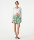 High Waisted 2-in-1 Tropical Plant Print Shorts 5'' with Pockets — Evergreen Palm Maze — view 7