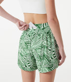 High Waisted 2-in-1 Tropical Plant Print Shorts 5'' with Pockets — Evergreen Palm Maze — view 5