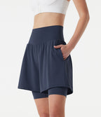 Airy Super High Waisted 2-in-1 InstantCool Yoga Shorts 9'' with Pockets — Mood Indigo — view 4