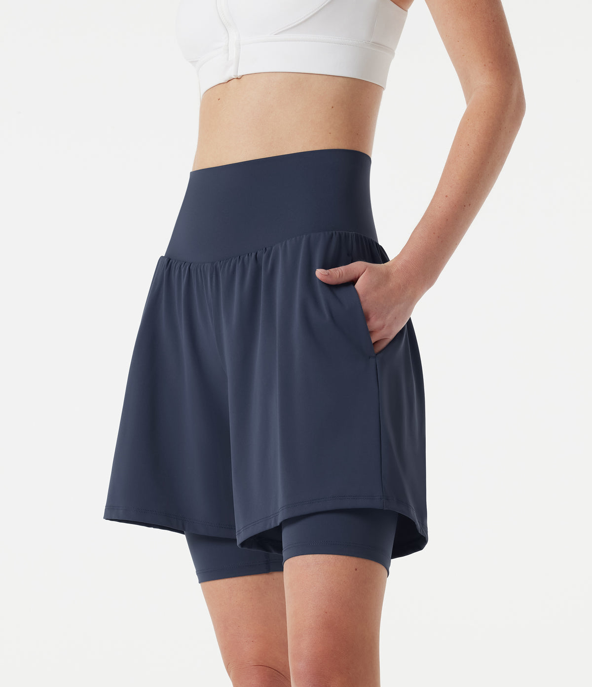 Airy Super High Waisted 2-in-1 InstantCool Yoga Shorts 9'' with Pockets — Mood Indigo — view 4