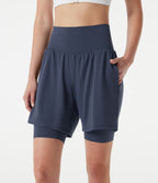 Airy Super High Waisted 2-in-1 InstantCool Yoga Shorts 9'' with Pockets — Mood Indigo — view 5