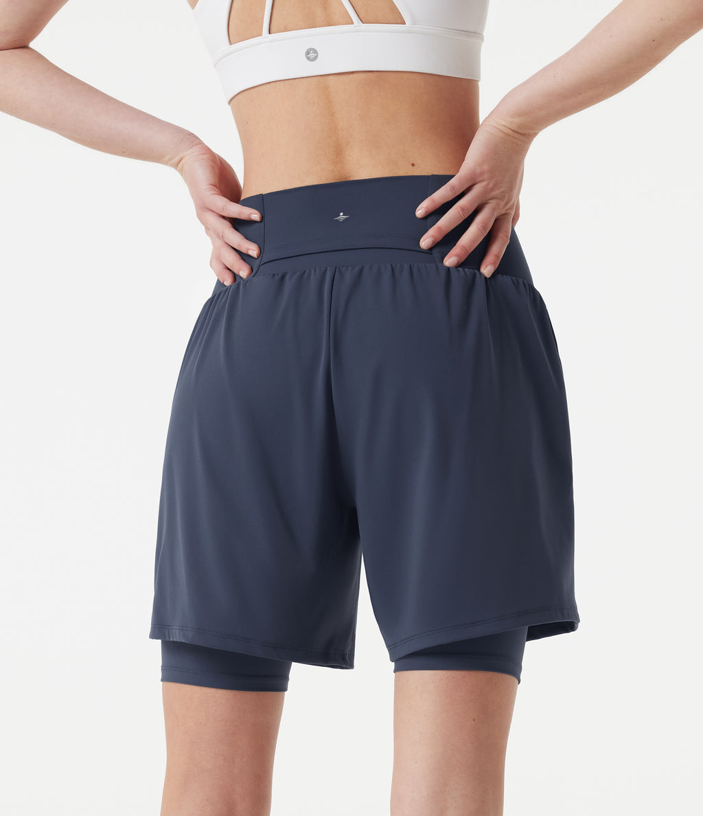 Airy Super High Waisted 2-in-1 InstantCool Yoga Shorts 9'' with Pockets — Mood Indigo — view 3