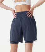 Airy Super High Waisted 2-in-1 InstantCool Yoga Shorts 9'' with Pockets — Mood Indigo — view 3
