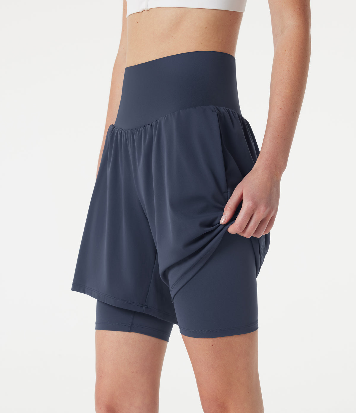Airy Super High Waisted 2-in-1 InstantCool Yoga Shorts 9'' with Pockets — Mood Indigo — view 7
