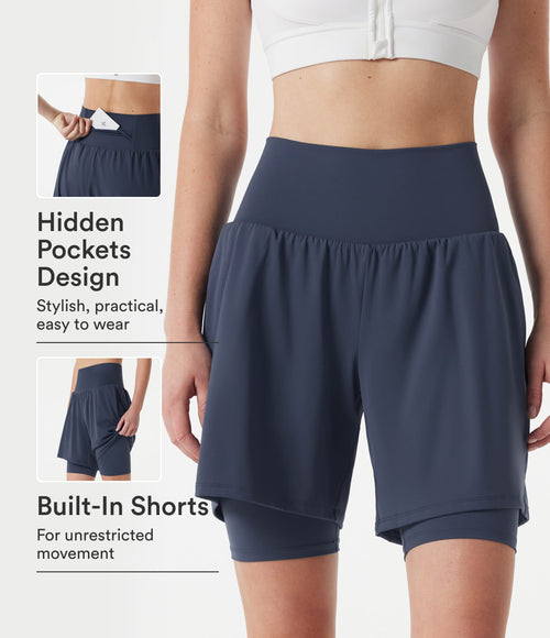 Airy Super High Waisted 2-in-1 InstantCool Yoga Shorts 9'' with Pockets — Mood Indigo — view 1