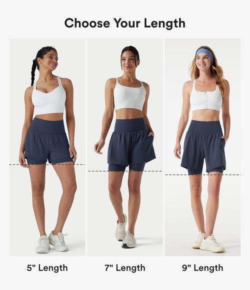 Airy Super High Waisted 2-in-1 InstantCool Yoga Shorts 9'' with Pockets — Mood Indigo — view 2