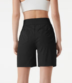 High Waisted Quick Dry Golf Shorts with Pockets 7''-Golf Tee-UPF40+ — Black — view 3