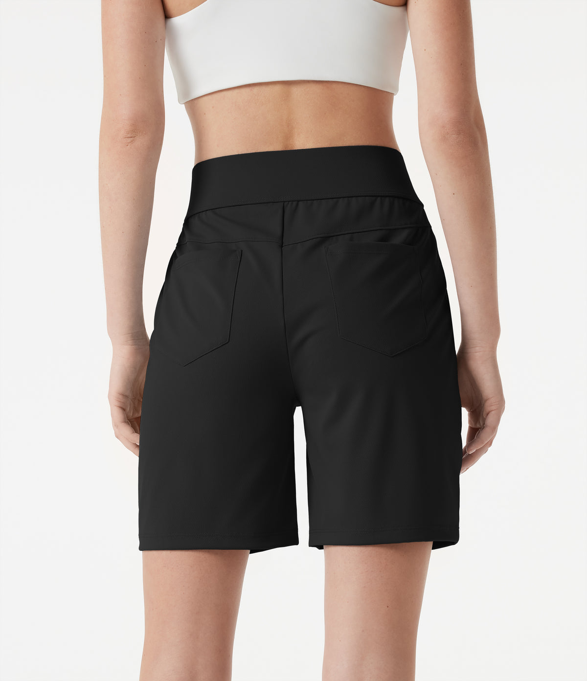 High Waisted Quick Dry Golf Shorts with Pockets 7''-Golf Tee-UPF40+ — Black — view 3