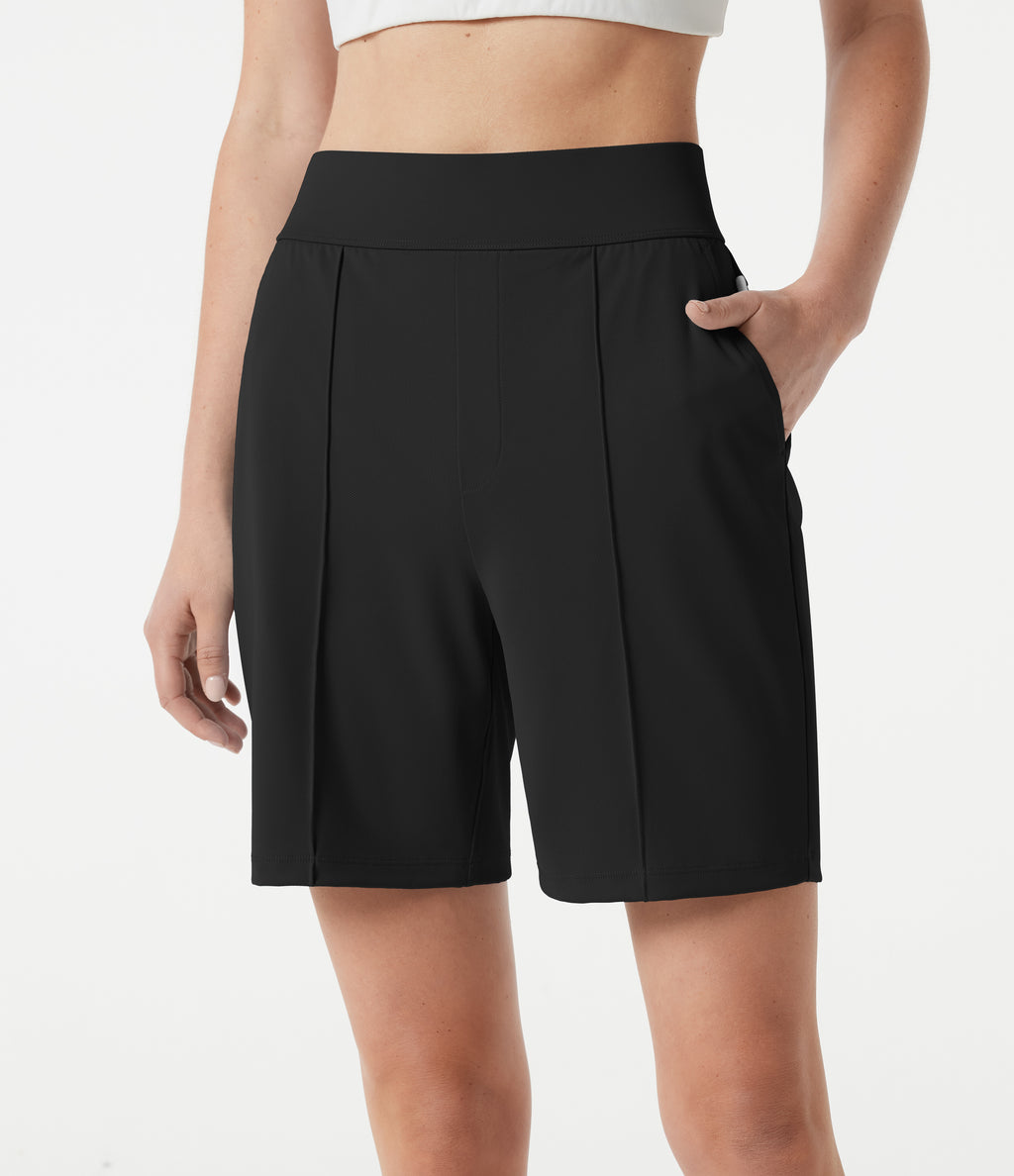 High Waisted Quick Dry Golf Shorts with Pockets 7''-Golf Tee-UPF40+ — Black — view 7