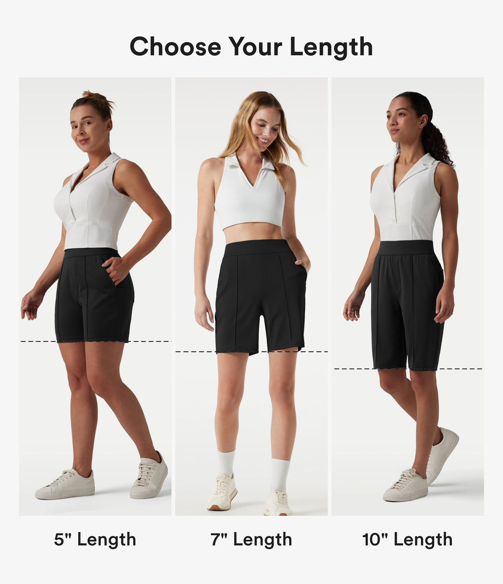 High Waisted Quick Dry Golf Shorts with Pockets 7''-Golf Tee-UPF40+ — Black — view 2
