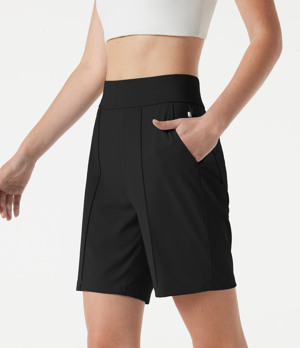 High Waisted Quick Dry Golf Shorts with Pockets 7''-Golf Tee-UPF40+ — Black — view 1