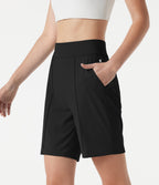 High Waisted Quick Dry Golf Shorts with Pockets 7''-Golf Tee-UPF40+ — Black — view 1