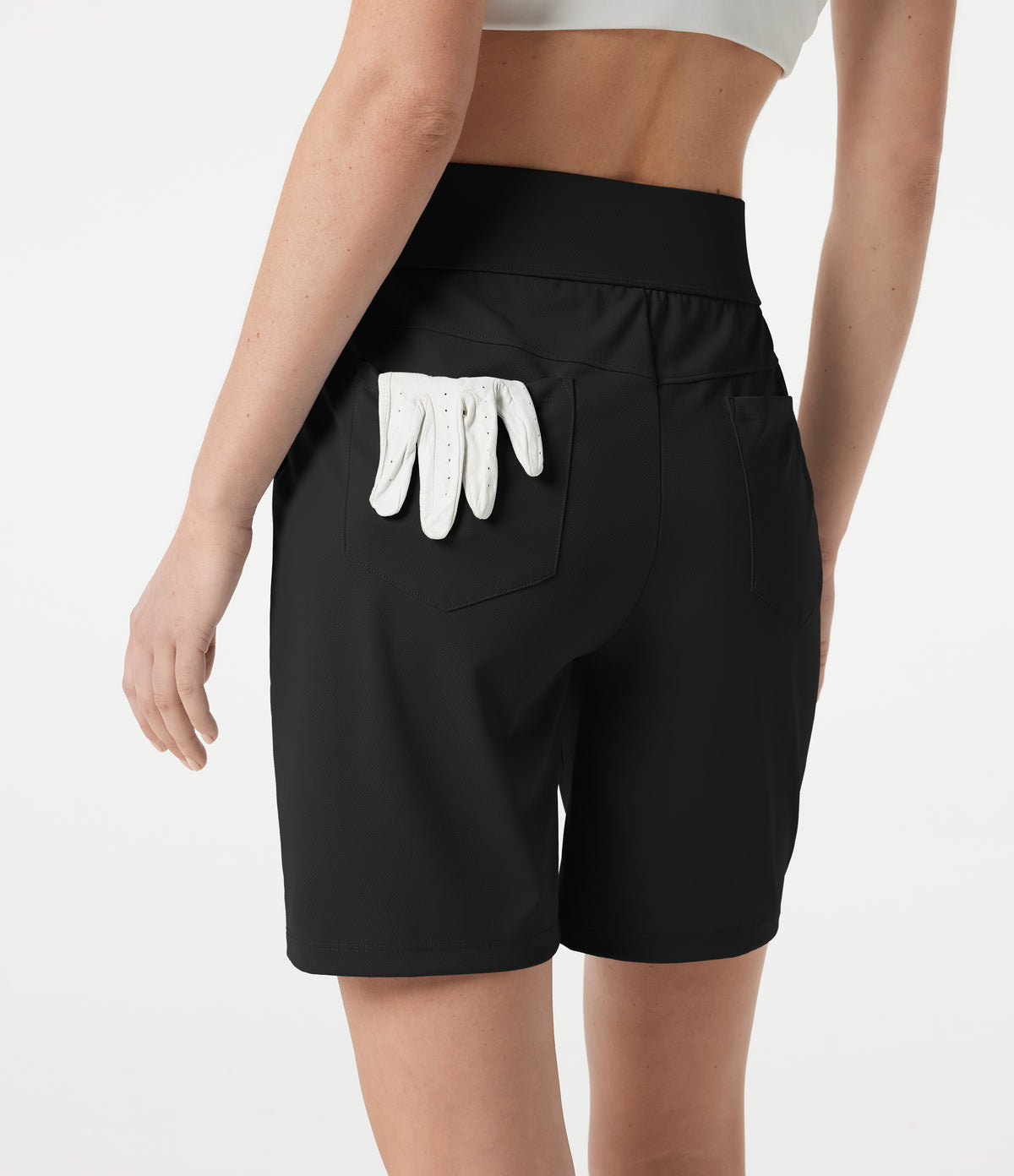 High Waisted Quick Dry Golf Shorts with Pockets 7''-Golf Tee-UPF40+ — Black — view 6