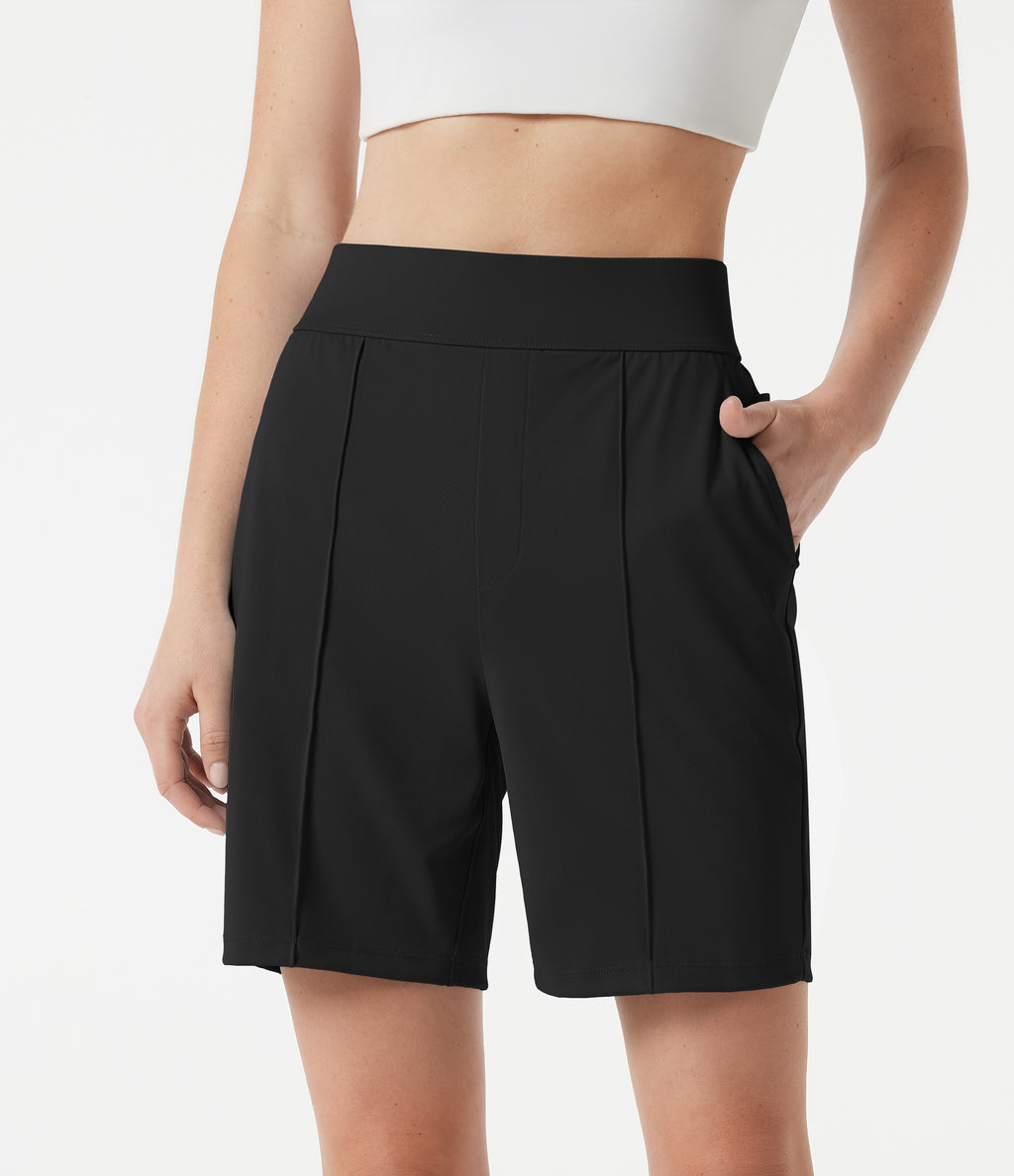 High Waisted Quick Dry Golf Shorts with Pockets 7''-Golf Tee-UPF40+ — Black — view 4