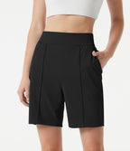 High Waisted Quick Dry Golf Shorts with Pockets 7''-Golf Tee-UPF40+ — Black — view 4