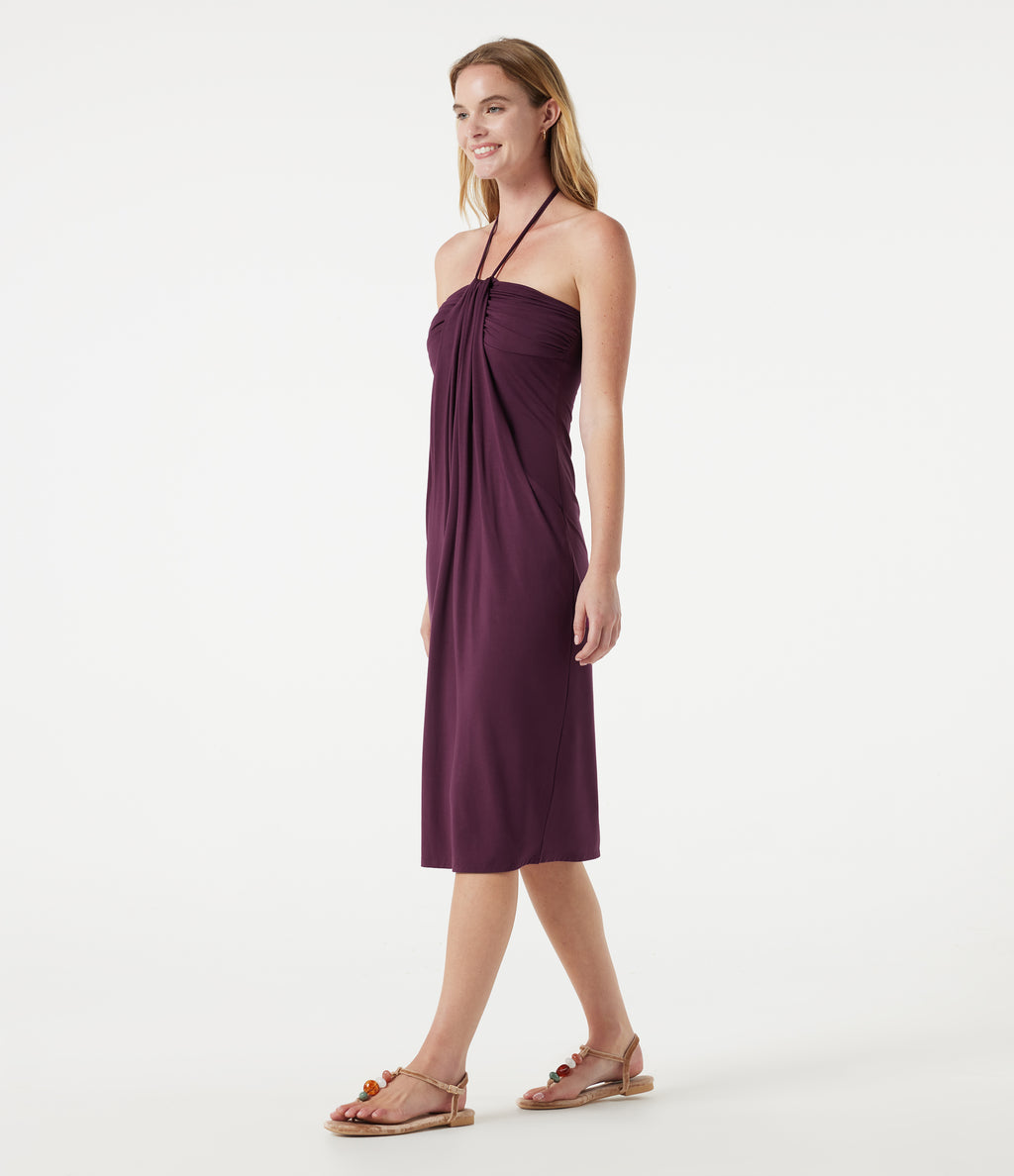 Halter Tie Back Midi Dress with Pockets — Fig — view 4