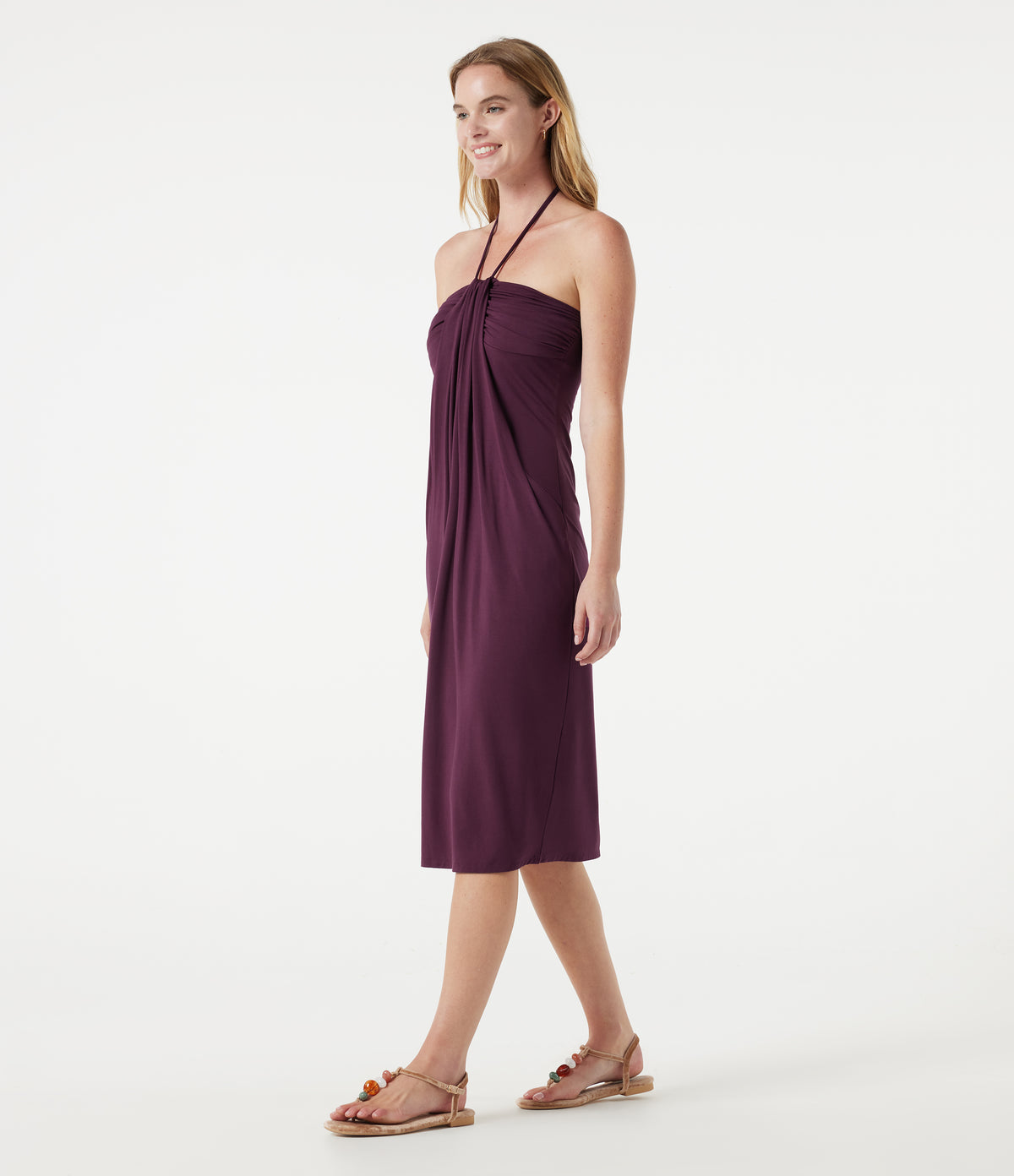 Halter Tie Back Midi Dress with Pockets — Fig — view 4