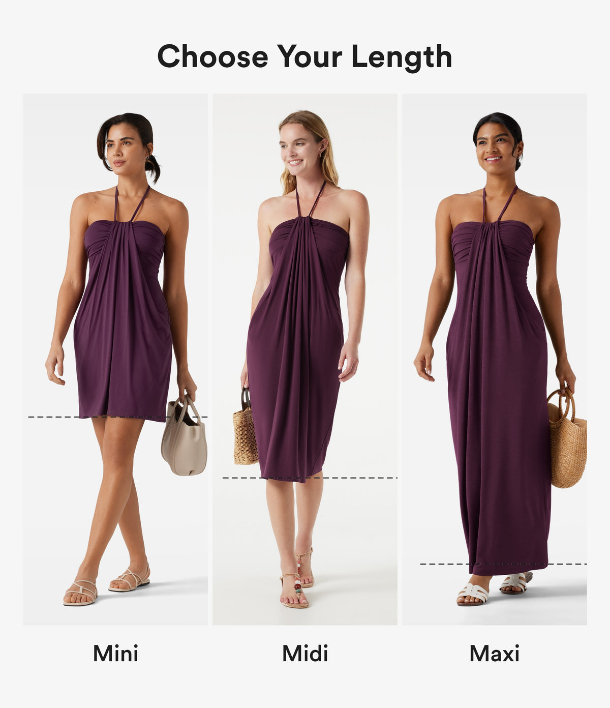 Halter Tie Back Midi Dress with Pockets — Fig — view 2