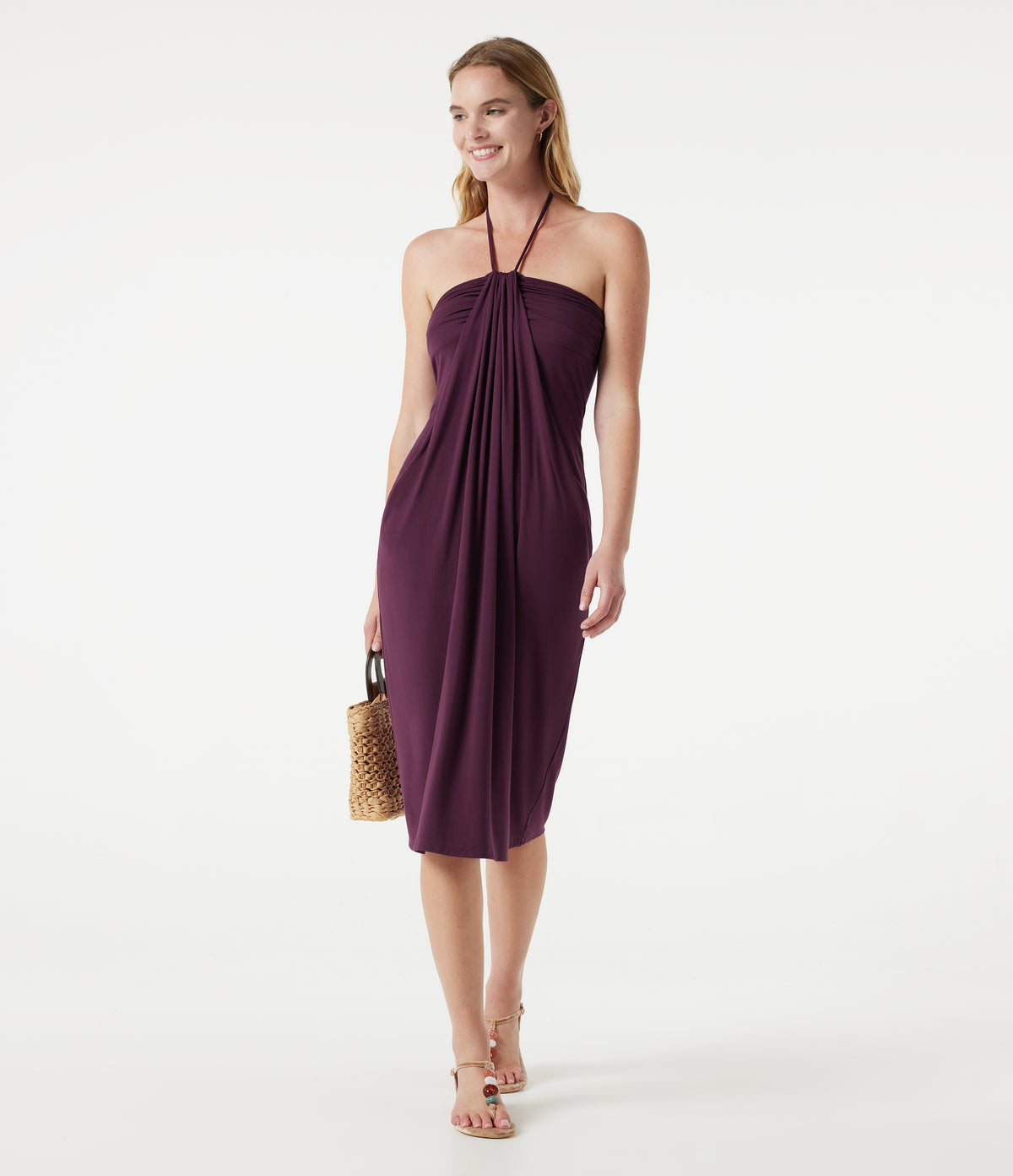 Halter Tie Back Midi Dress with Pockets — Fig — view 8