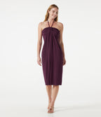 Halter Tie Back Midi Dress with Pockets — Fig — view 3