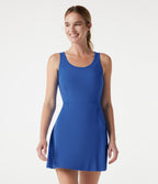 Sleeveless Twisted Contrast Lace Built-in Bra Mini Tennis Active Dress with Pockets — Beaucoup Blue — view 2