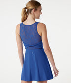 Sleeveless Twisted Contrast Lace Built-in Bra Mini Tennis Active Dress with Pockets — Beaucoup Blue — view 5