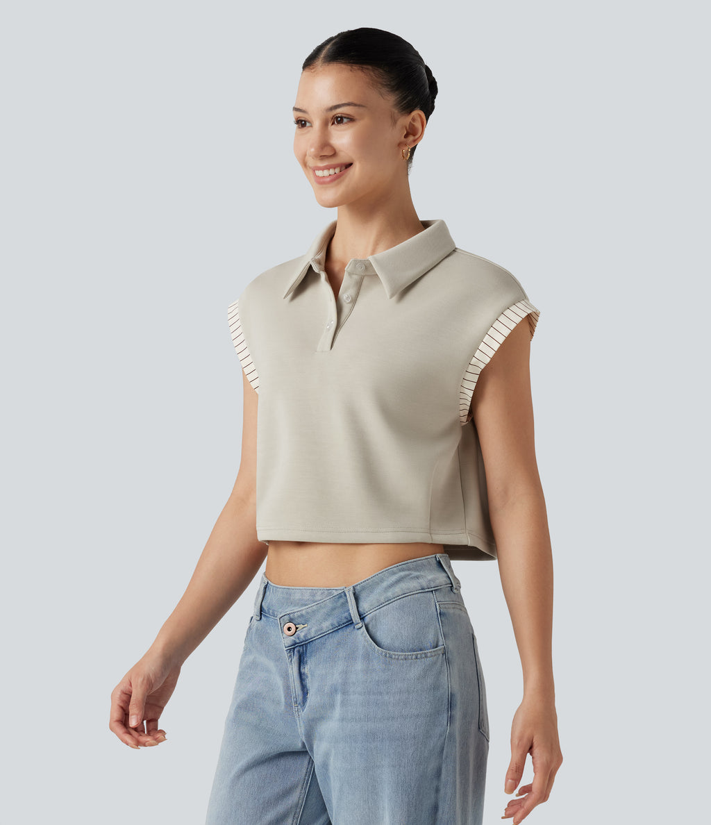 Dropped Short Sleeve Color Block Casual T-Shirt — Silver Lining — view 3
