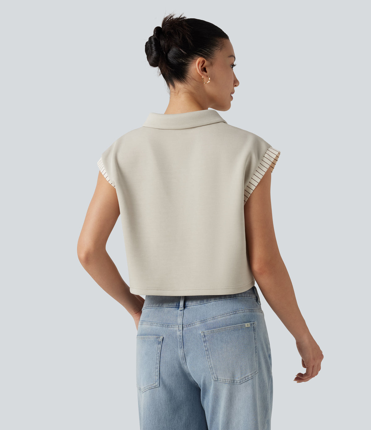 Dropped Short Sleeve Color Block Casual T-Shirt — Silver Lining — view 2