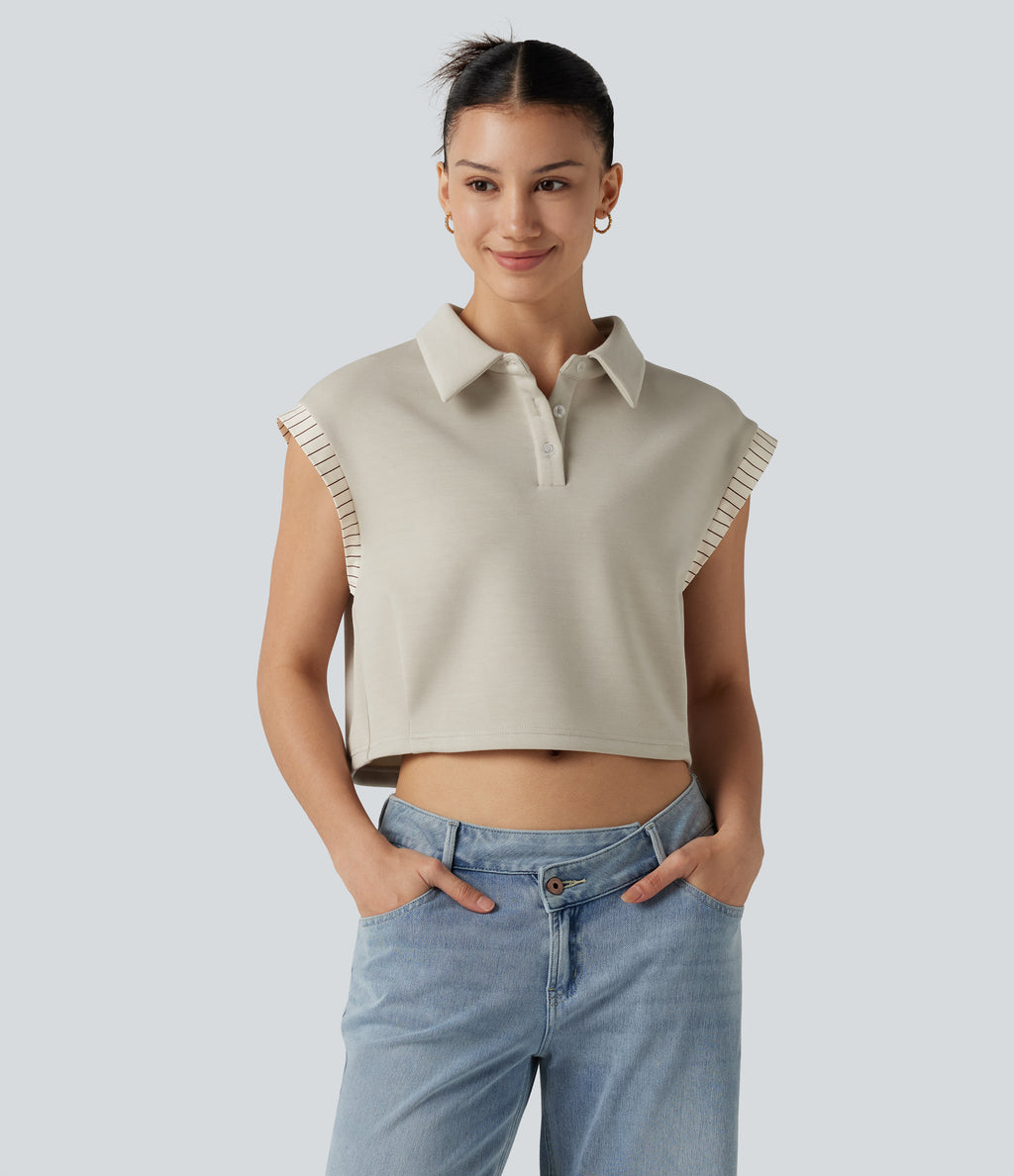 Dropped Short Sleeve Color Block Casual T-Shirt — Silver Lining — view 4