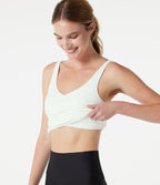 V Neck Built-in Bra Running Tank Top-Longer Length — White — view 1