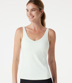 V Neck Built-in Bra Running Tank Top-Longer Length — White — view 5