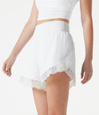 Airy High Waisted Tummy Control Lace Hem 2-in-1 InstantCool Running Shorts 3'' with Pockets — White — view 7