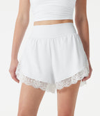 Airy High Waisted Tummy Control Lace Hem 2-in-1 InstantCool Running Shorts 3'' with Pockets — White — view 3