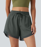 Mid Rise Drawstring Curved Hem Contrast Mesh 2-in-1 Running Shorts 5'' with Pockets — Urban Chic — view 8