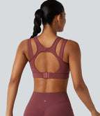 High Support V-neck Backless Adjustable Buckle Non-Removable Pad Running Sports Bra — Burgundy — view 6