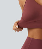 High Support V-neck Backless Adjustable Buckle Non-Removable Pad Running Sports Bra — Burgundy — view 8