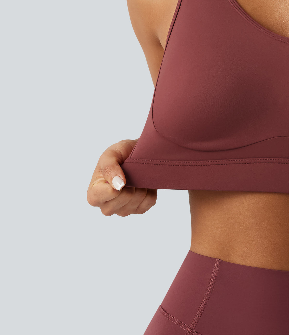 High Support V-neck Backless Adjustable Buckle Non-Removable Pad Running Sports Bra — Burgundy — view 8